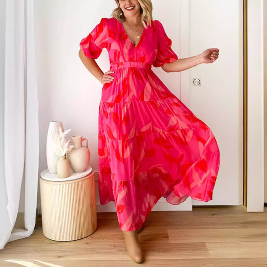 Damen Maxikleid mit voluminösen Ärmeln und schwingendem Saum Heidi-Mode
