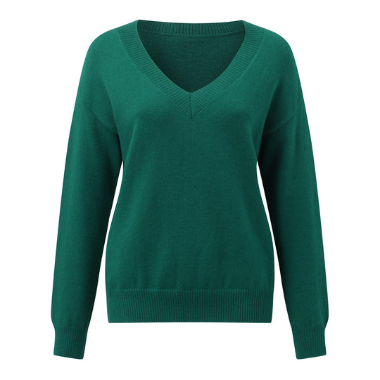 Damen eleganter V-Ausschnitt Pullover aus weichem Material mit überschnittenen Schultern EB