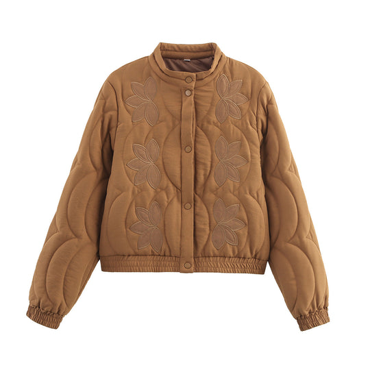 Damen gesteppte Jacke mit floralem Design und elastischen Bündchen EB