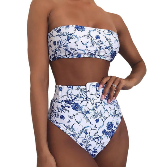 Damen Bandeau-Bikini mit hochtaillierten Hosen EB