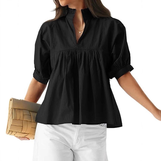 Damen Bluse mit Stehkragen und gepufften Ärmeln EB