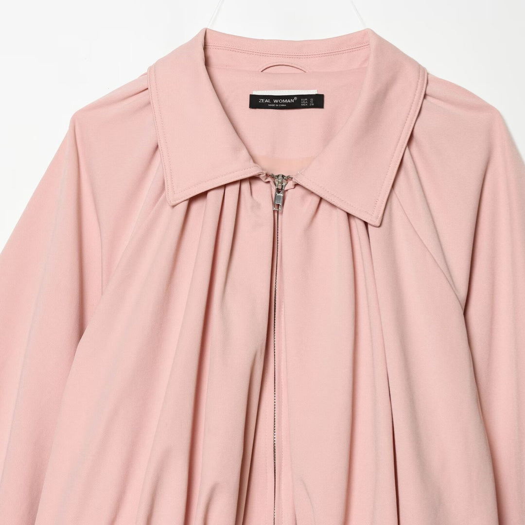 Damen modische Blousonjacke mit voluminösen Ärmeln und Reißverschluss EB