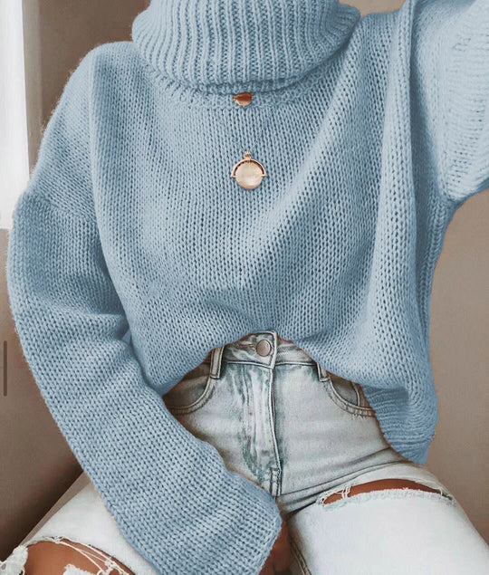 Damen Strickpullover mit hohem Kragen und lässigem Schnitt EB