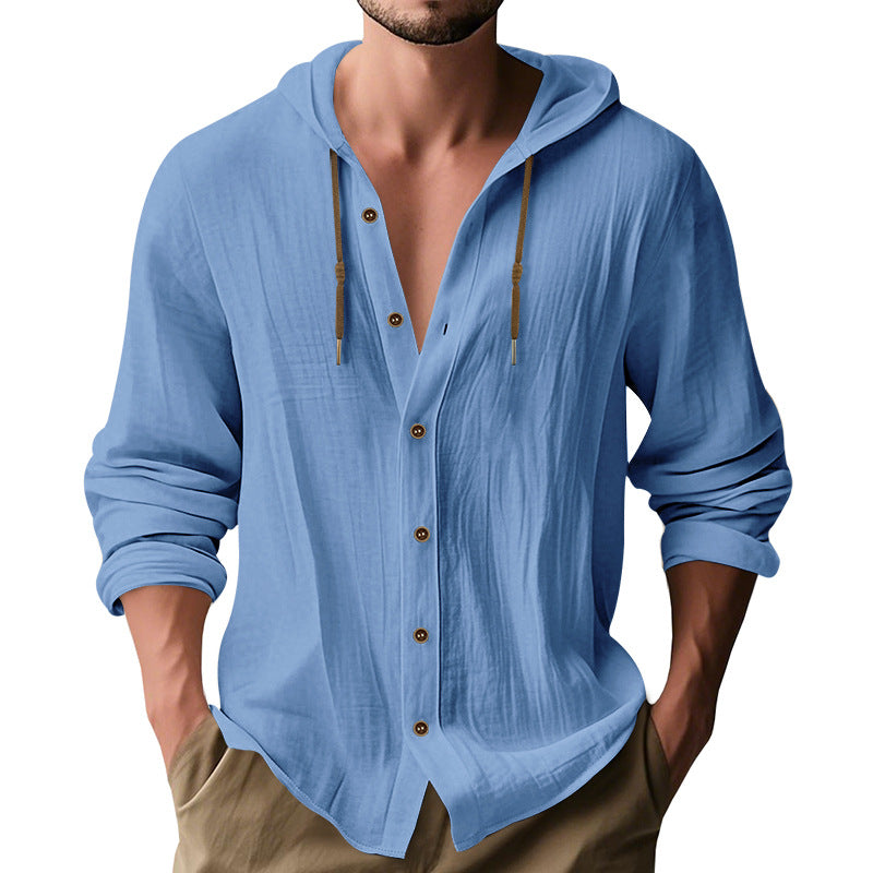 Herren lässiges Kapuzenshirt aus atmungsaktiver Baumwolle mit Knopfleiste und verstellbarem Kordelzug EB