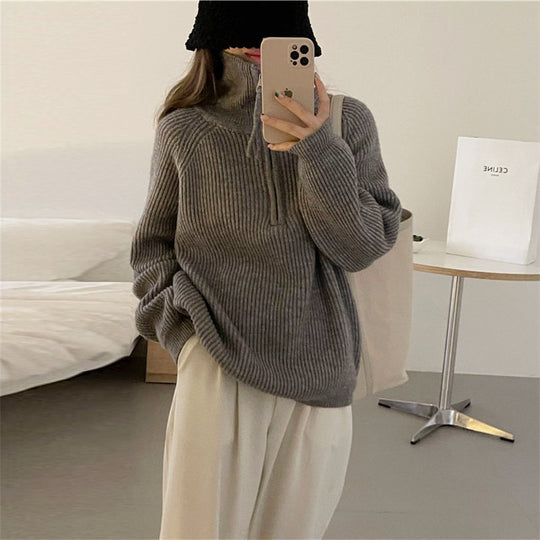 Damen Kuscheliger Strickpullover im Stehkragenstil EB