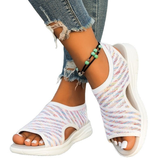 Damen Slip-On Sandalen mit elastischem Strick-Obermaterial und atmungsaktiver Sohle EB