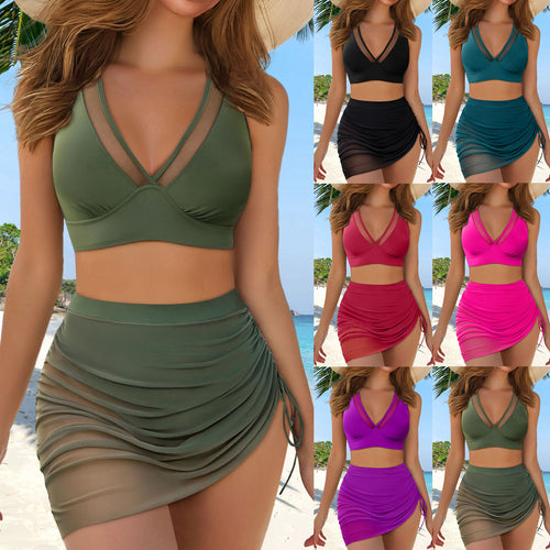 Damen Sport-Bikini-Oberteil mit transparenten Einsätzen und Wickelrock EB