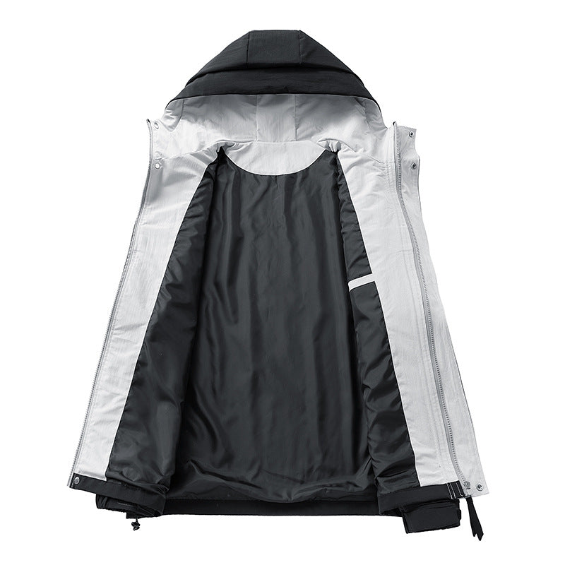 Unisex leichte windabweisende Übergangsjacke mit verstellbarer Kapuze, Kordelzug und Reißverschlusstaschen EB