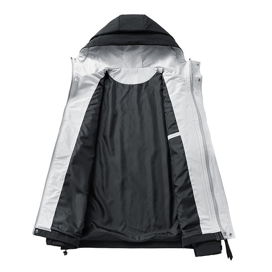 Unisex leichte windabweisende Übergangsjacke mit verstellbarer Kapuze, Kordelzug und Reißverschlusstaschen EB