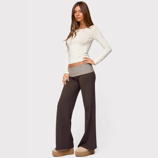 Damen Palazzo-Hose mit gestreiftem Bund und lässigem Schnitt EB