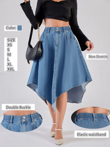 Damen asymmetrischer Denim-Rock mit attraktivem Saumdesign EB