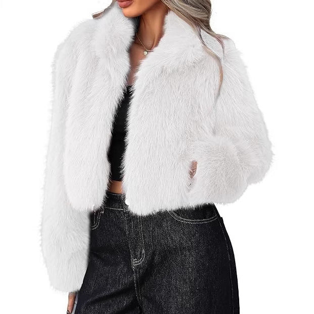 Damen elegante Kunstpelzjacke mit voluminösem Schnitt EB