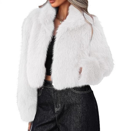 Damen elegante Kunstpelzjacke mit voluminösem Schnitt EB