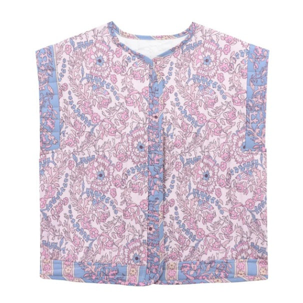 Damen Gesteppte Weste mit Floralem Design und Praktischen Taschen EB