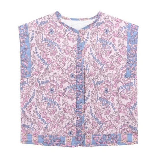 Damen Gesteppte Weste mit Floralem Design und Praktischen Taschen EB