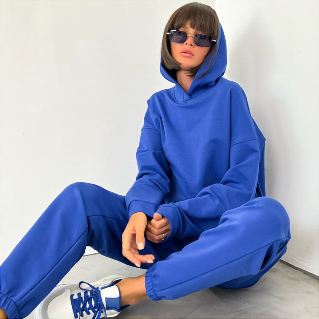 Damen Sportlicher Loungewear-Anzug mit Kapuze und elastischen Bündchen Heidi-Mode