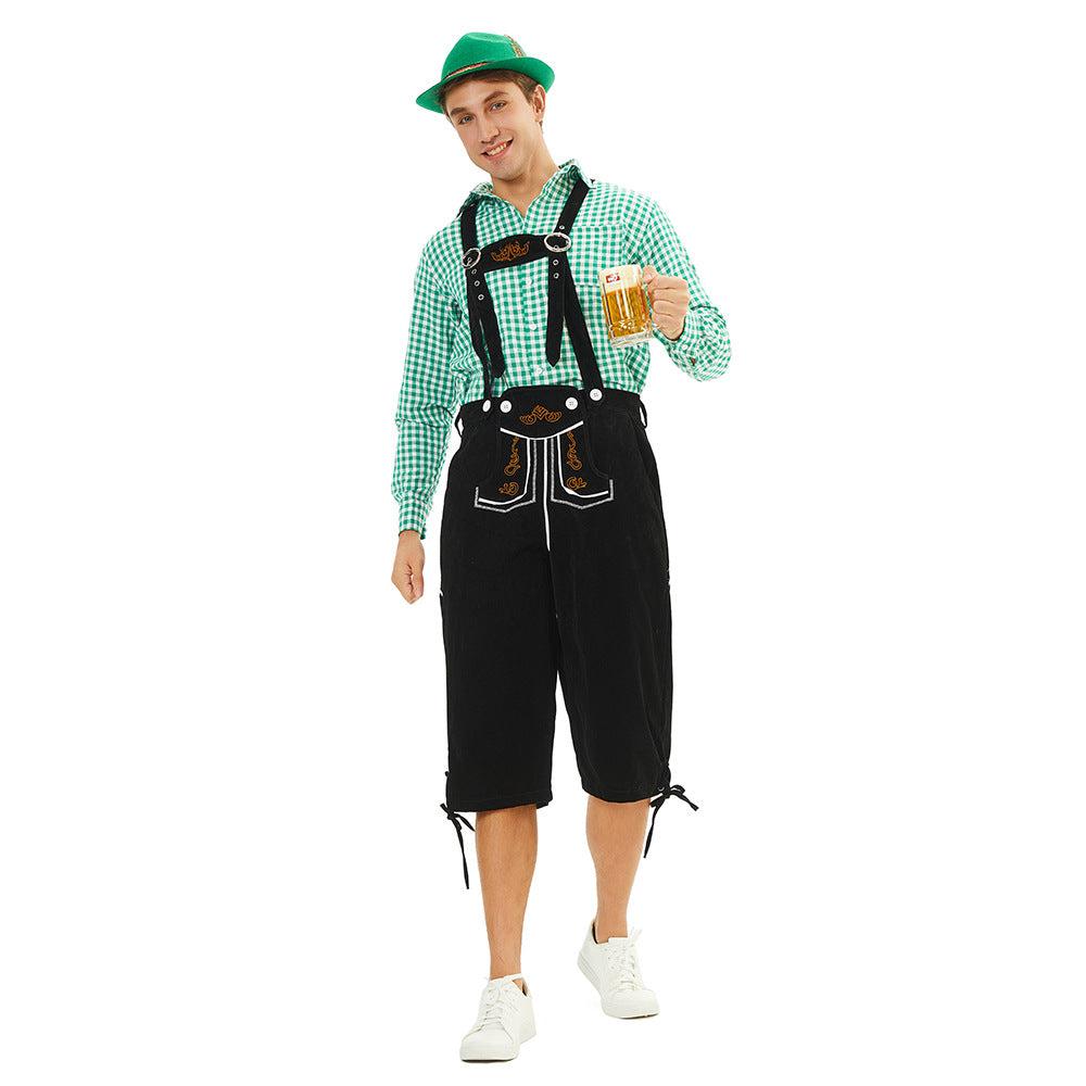 Herren nan traditionelle bayerische Trachtenlederhose knielang mit bestickten Hosenträgern EB