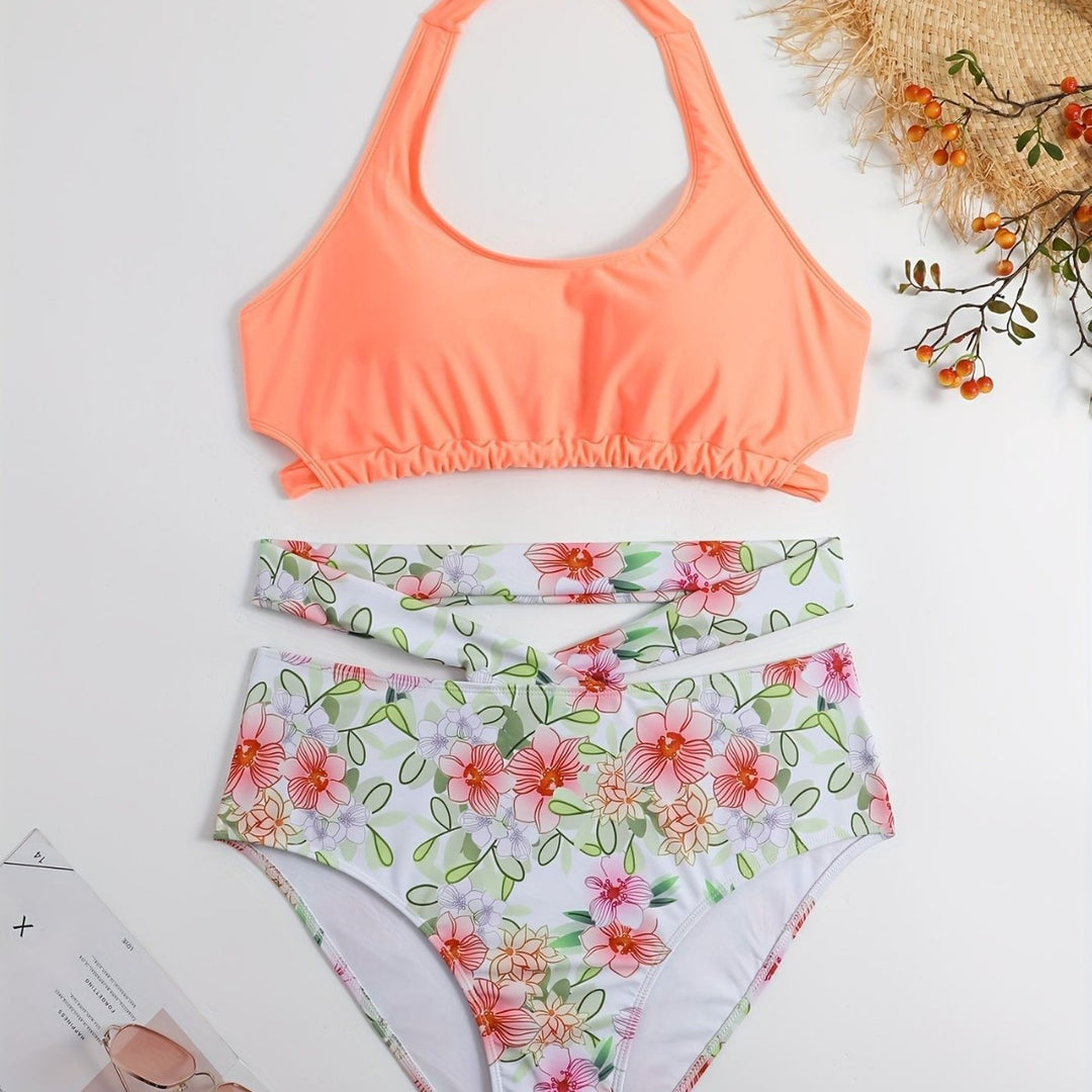 Damen Sportlich elegantes Bikini-Set mit floralem Design EB