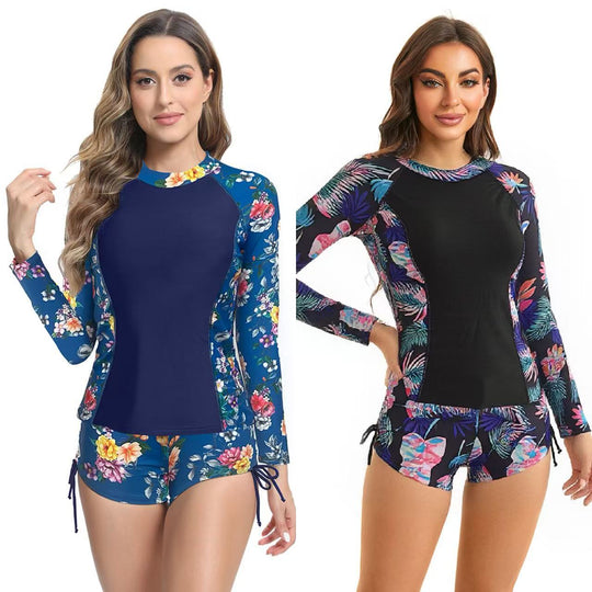 Damen UV-Schutz Langarm Schwimmanzug mit floralen Akzenten EB
