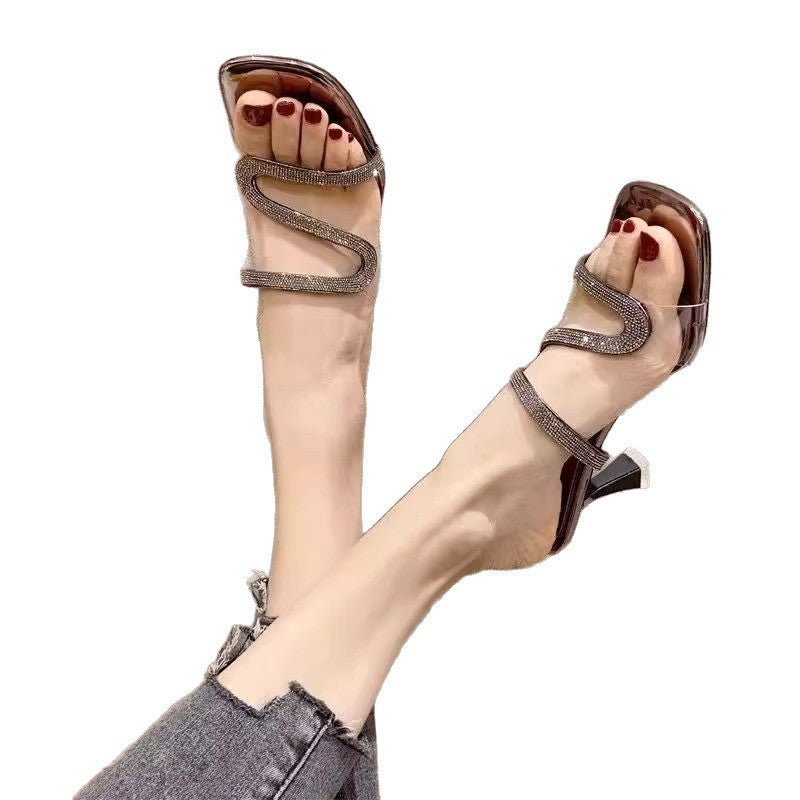 Damen elegante Absatzsandalen mit funkelnden Riemen EB
