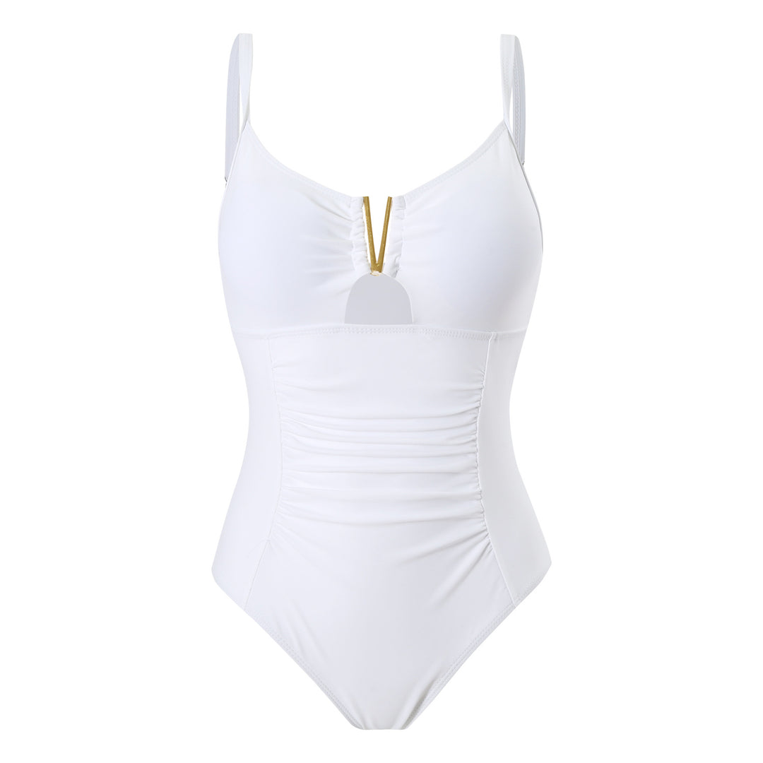 Damen Einteiliger Badeanzug mit Raffung und elegantem Reißverschluss EB