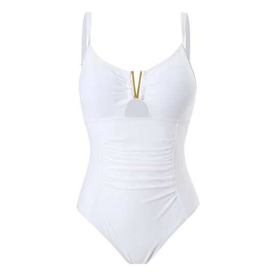 Damen Einteiliger Badeanzug mit Raffung und elegantem Reißverschluss EB