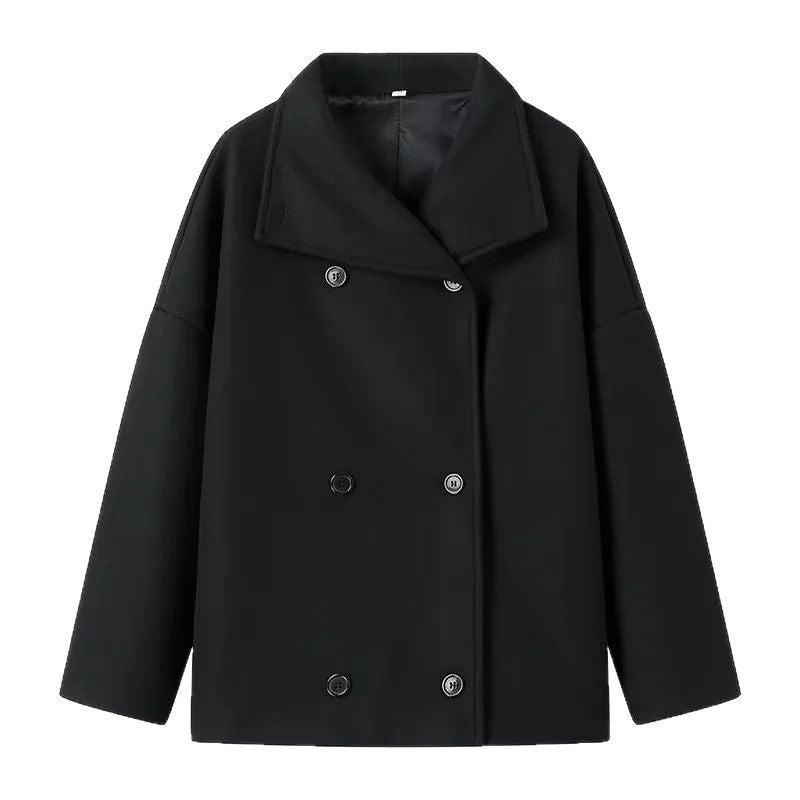 Damen Oversize Doppelreiher-Jacke mit elegantem Schalkragen und großen Knöpfen EB