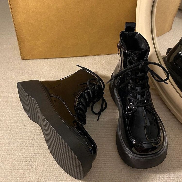 Damen Modische High-Top Stiefel mit robuster Plattformsohle und stylischem Schnürsystem EB