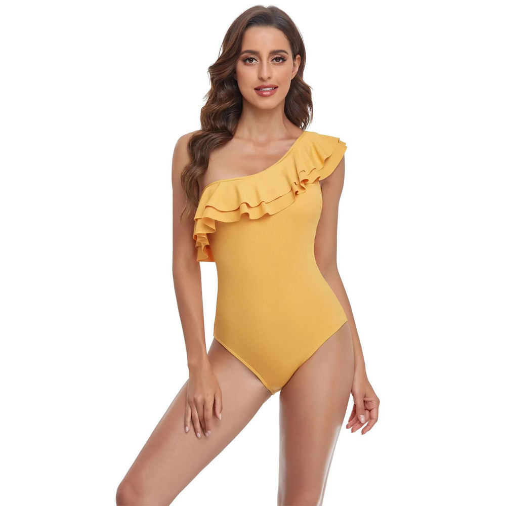 Damen Einteiler Badeanzug mit asymmetrischem Rüschendesign EB