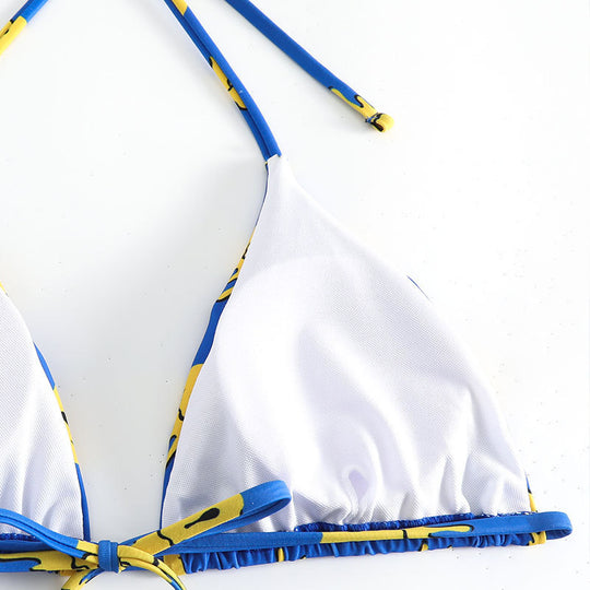 Damen Triangel-Bikini mit fröhlichem Smiley-Druck EB