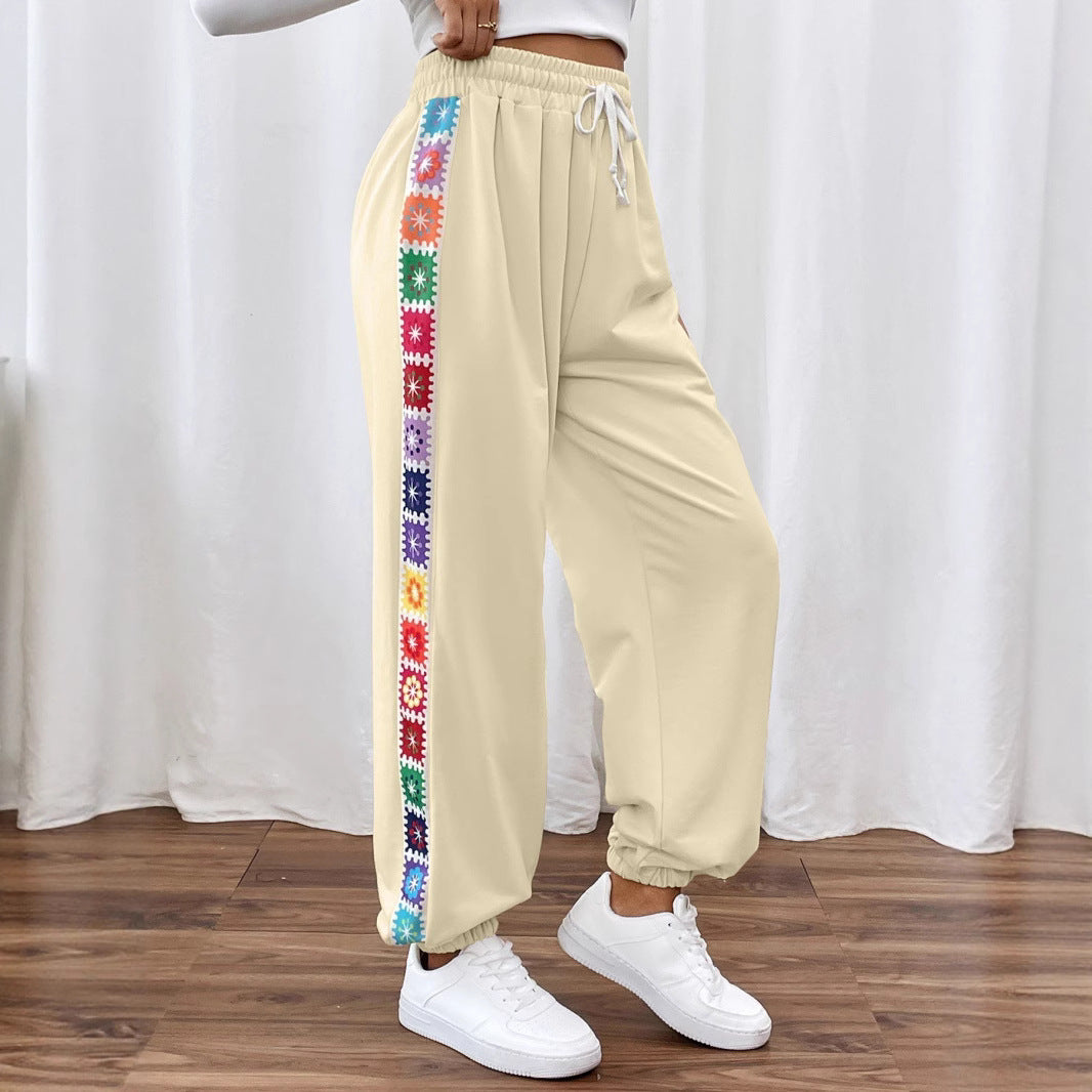 Damen Freizeit-Hose mit buntem Blumenmuster und elastischem Bund EB