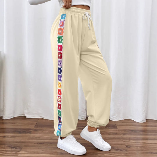 Damen Freizeit-Hose mit buntem Blumenmuster und elastischem Bund EB