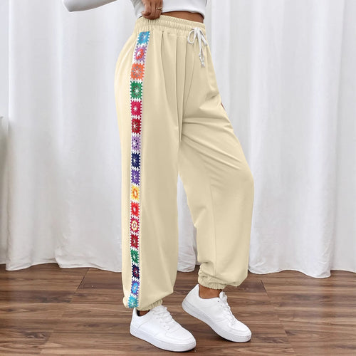 Damen Freizeit-Hose mit buntem Blumenmuster und elastischem Bund EB