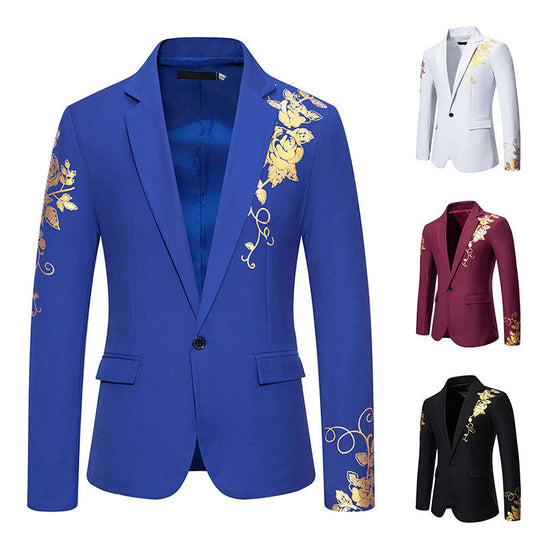 Herren nan einreihiges Sakko mit schmalem Revers und goldenem Rosenprint EB