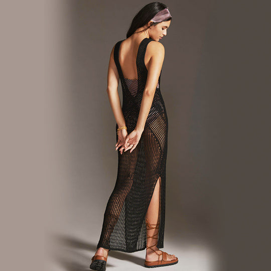 Damen elegantes Netzkleid mit asymmetrischem Schnitt EB