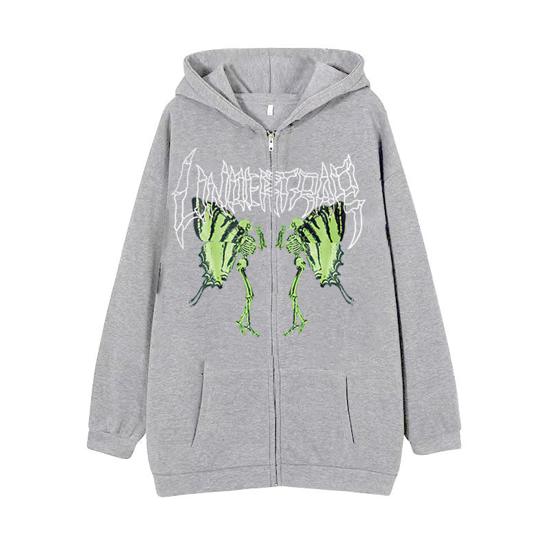 Damen nan Kapuzenjacke mit durchgehendem Reißverschluss und Rippenherz-Print EB