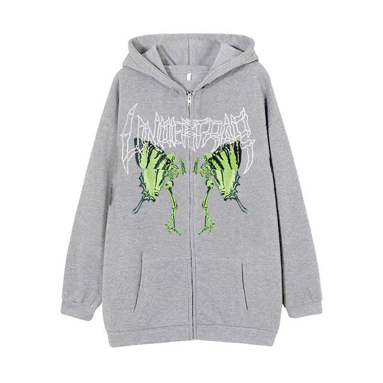 Damen nan Kapuzenjacke mit durchgehendem Reißverschluss und Rippenherz-Print EB