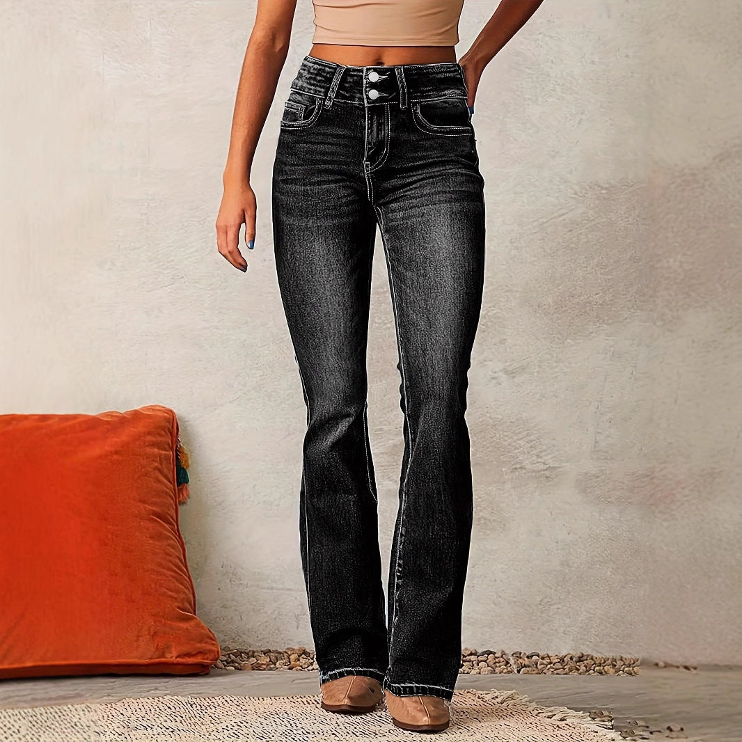Damen Bootcut Jeans mit hohem Bund und modernem Waschung EB