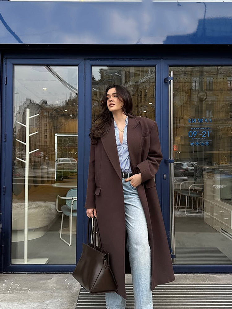 Damen Übergröße langes Blazer mit Taschen und klassischem Schnitt EB
