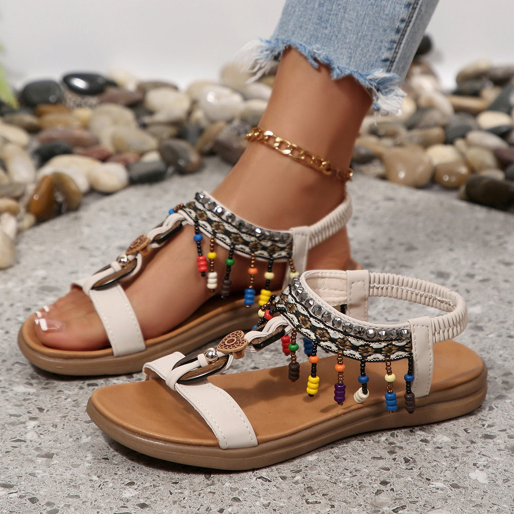 Damen Riemensandalen mit bunten Perlen und komfortablem Fußbett EB
