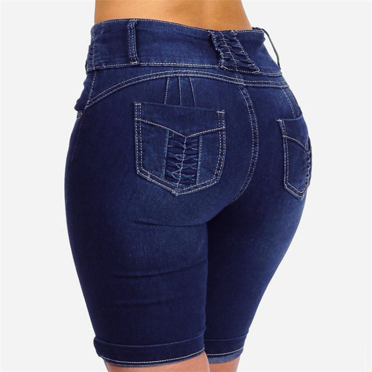 Damen Jeansbermuda mit hohem Bund und Knopfdetail EB