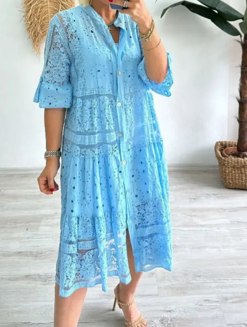 Damen Langarm-Hemdjacke aus luftiger Spitze Heidi-Mode