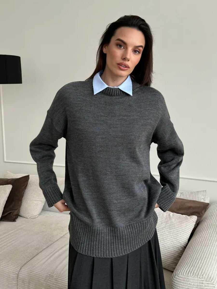 Damen Großer Strickpullover mit überschnittenen Schultern und Rippenbündchen EB