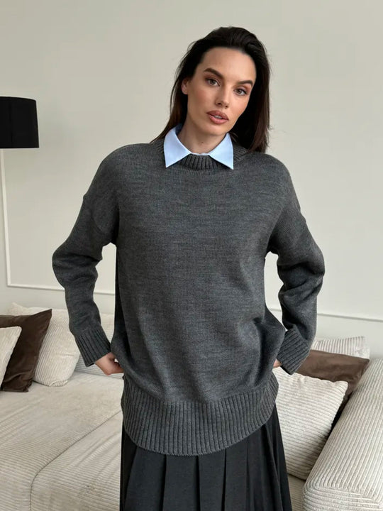 Damen Großer Strickpullover mit überschnittenen Schultern und Rippenbündchen EB