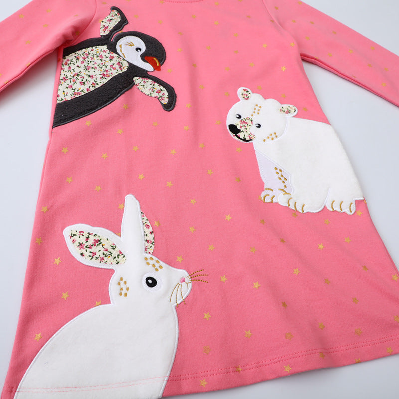 Mädchen Langarmkleid mit niedlichem Tiermotiv EB