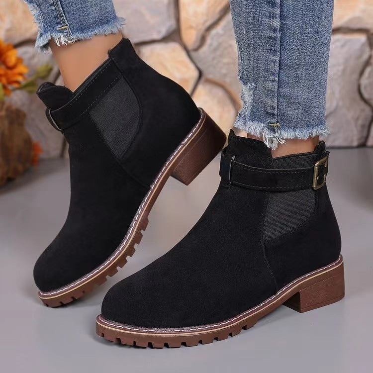 Damen elegante Ankle-Boots mit modischem Riemen und rutschfester Sohle EB