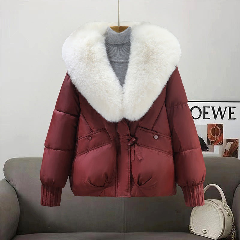 Damen Modische und gefütterte Winterjacke mit abnehmbarem Kunstfellkragen EB