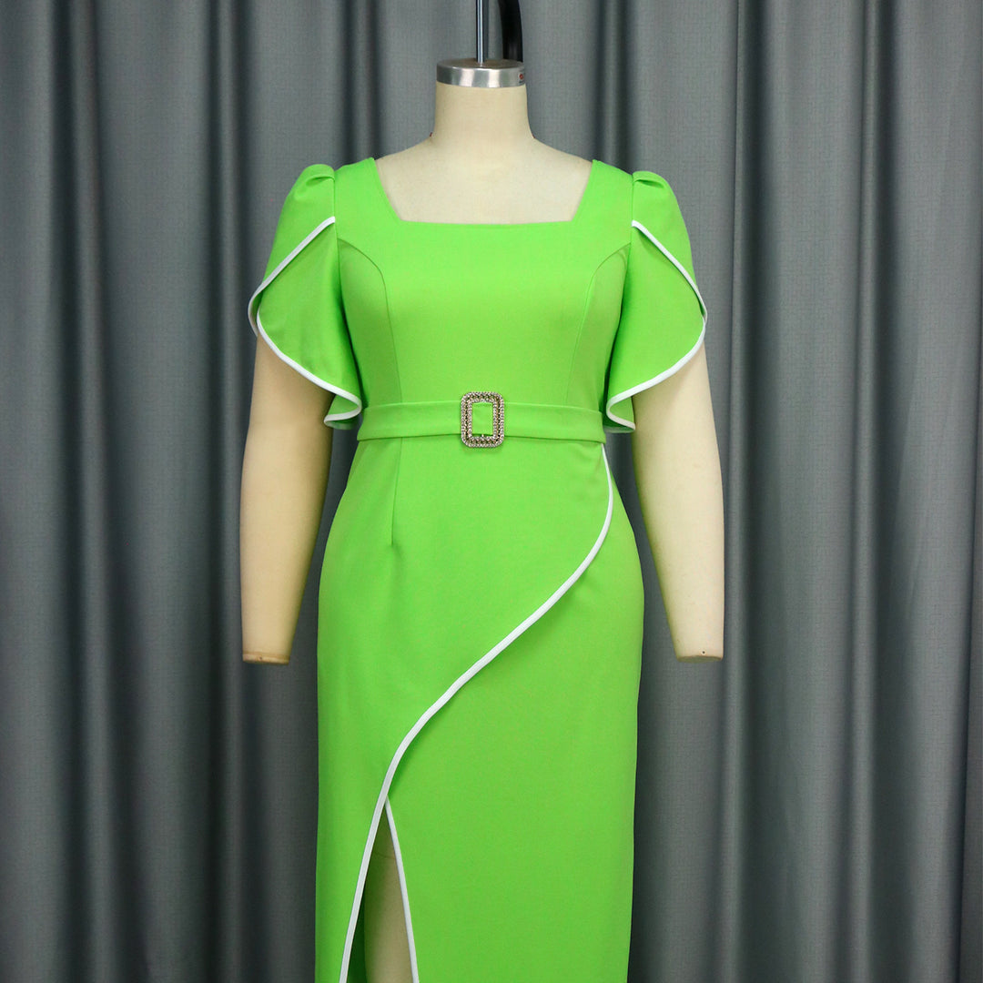 Damen Elegantes Maxikleid mit asymmetrischem Schlitz und Rüschendetails EB