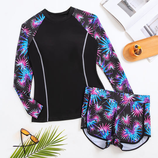 Damen Langarm Rashguard mit modischem Floral-Design EB