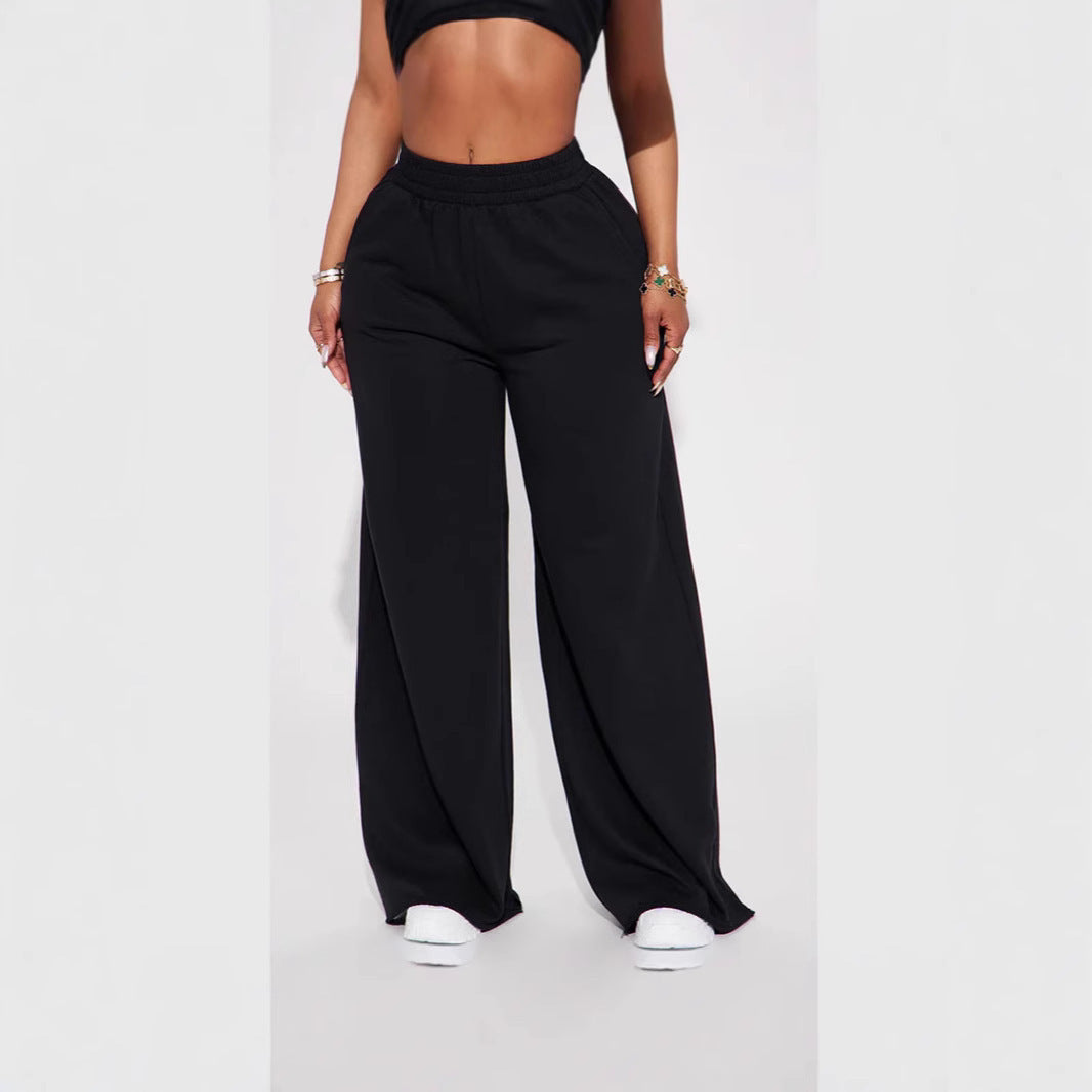 Damen nan weite High-Waist Loungehose mit elastischem Bund und praktischen Seitentaschen EB